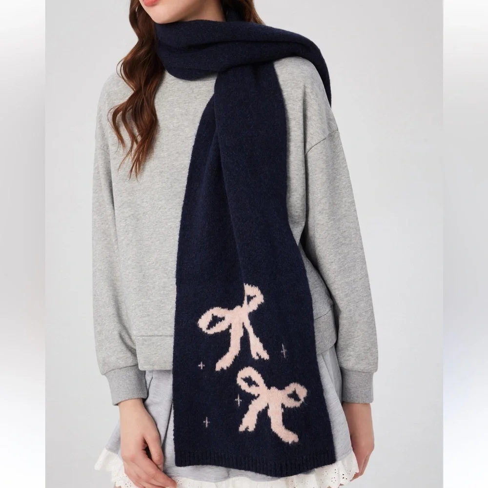 Cider Navy Scarf with Pink Bow Accents